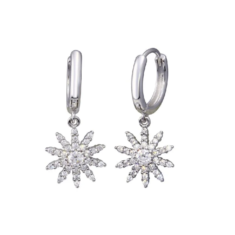 ladies-crystal-chandelier-earrings-Rhodium Plated 925 Sterling Silver Sun Clear CZ Hoop Earring - STE01323