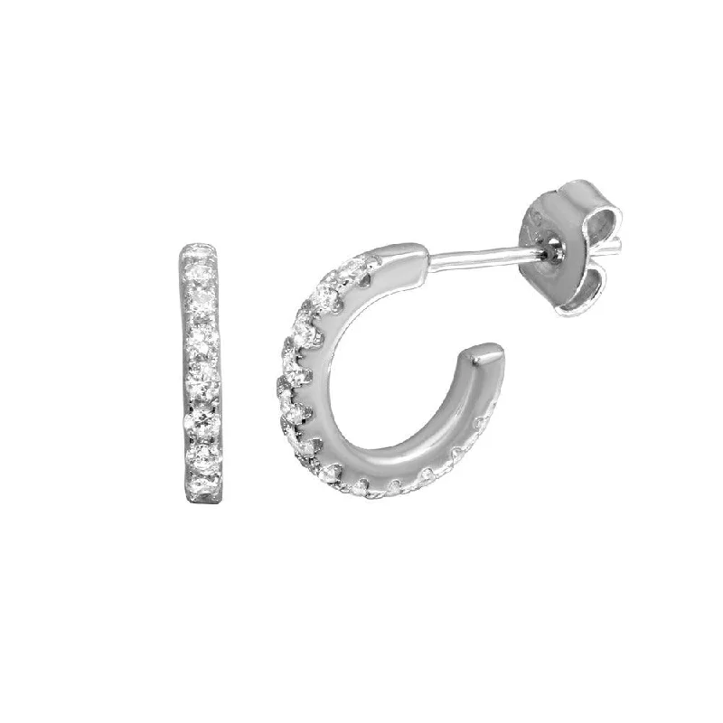 ladies-fashion-rose-gold-earrings-Rhodium Plated 925 Sterling Silver huggie hoop Earrings with CZ - STE01173RH