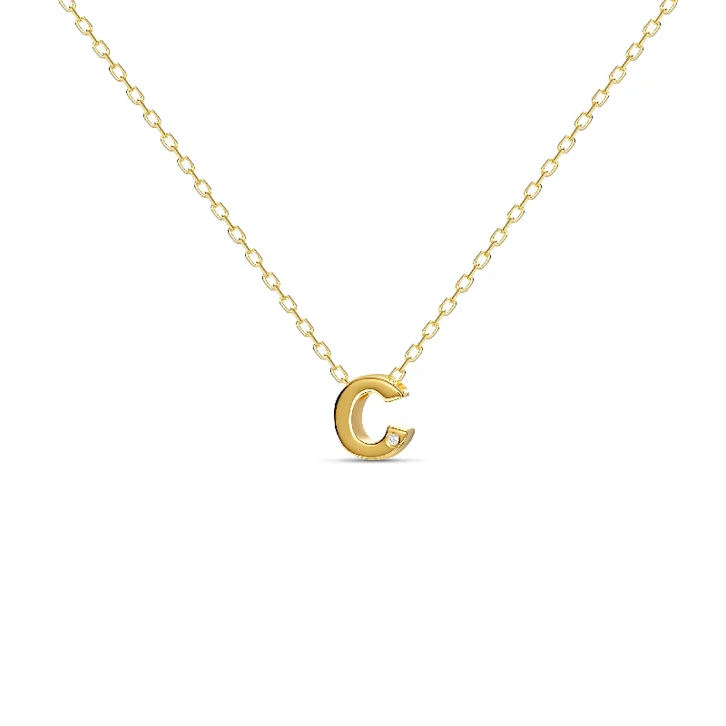 ladies-gift-pearl-necklace-Diamond Letter Necklace "C" - 18 karat gold vermeil on sterling silver, diamond 0.01 carat