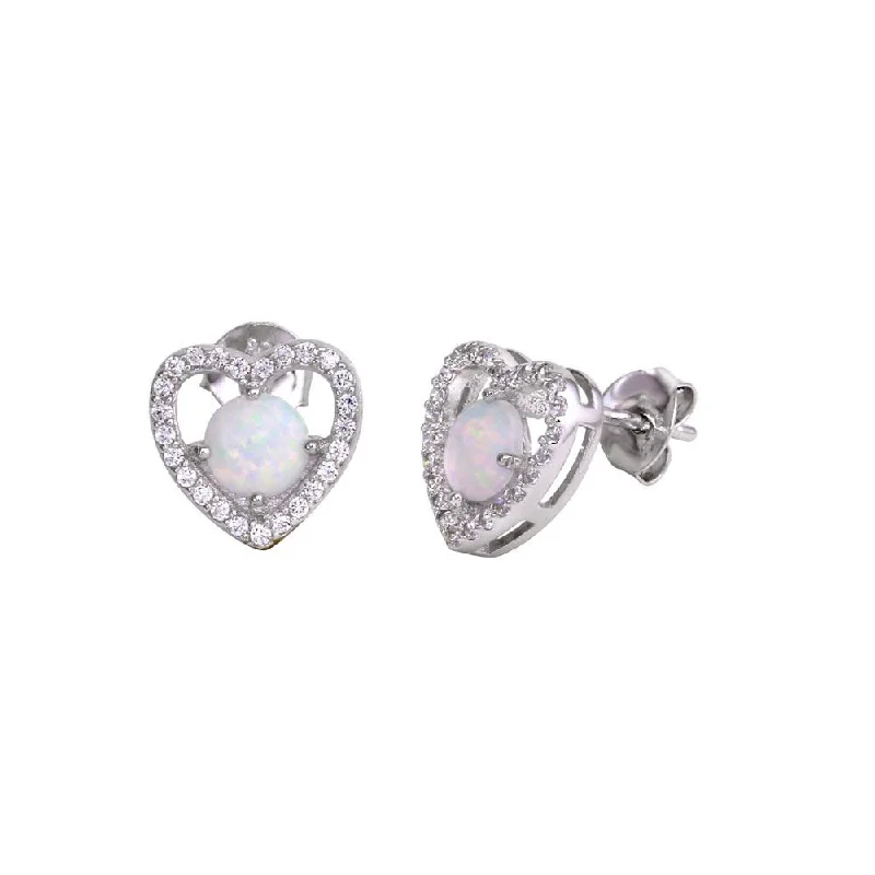 ladies-moon-rose-gold-earrings-Rhodium Plated 925 Sterling Silver Open Heart Stud Earrings with CZ and Synthetic Opals - BGE00588