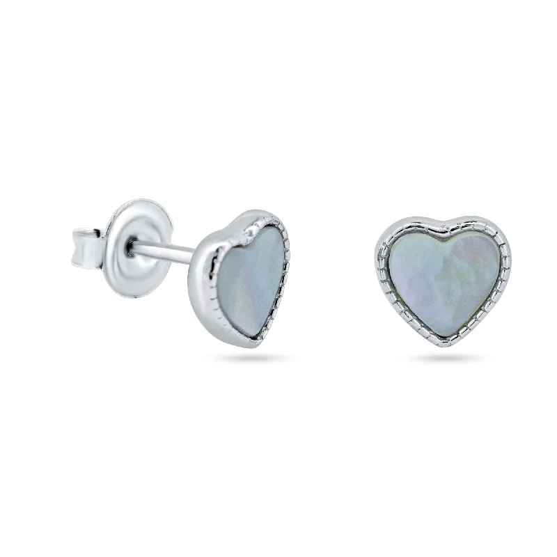 ladies-rose-gold-pearl-earrings-Rhodium Plated 925 Sterling Silver MOP Heart Stud Earrings - STE01364