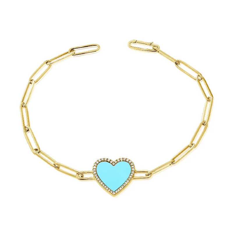 Ladies bracelets for mavericks -Turquoise & Diamond Heart Bracelet made in 14K Gold