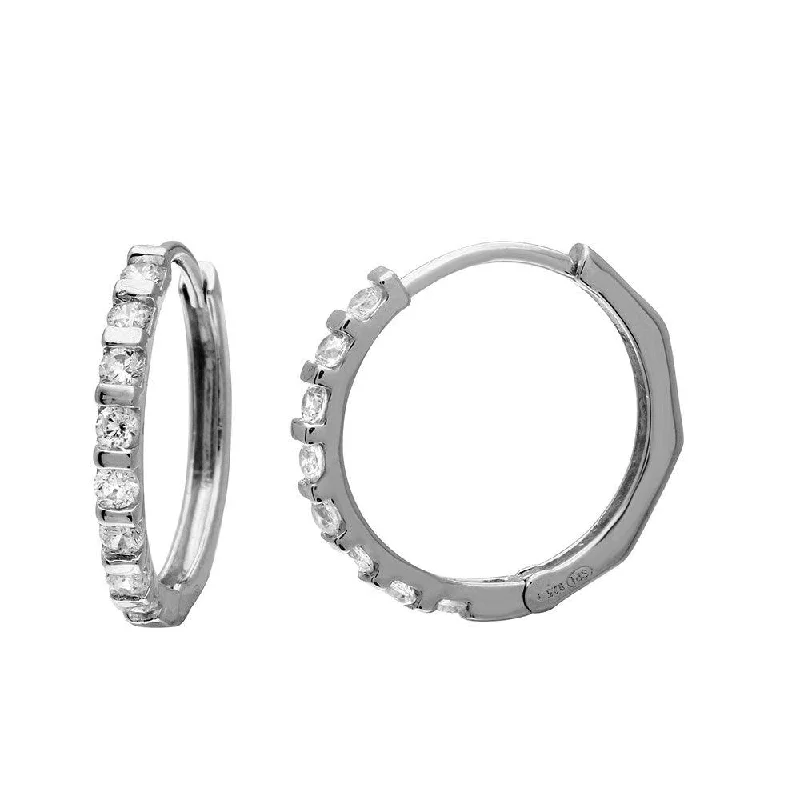 ladies-bridal-hoop-earrings-Silver 925 Rhodium Plated huggie hoop Earrings with CZ - GME00063