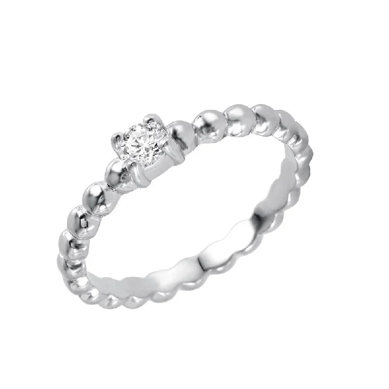 ladies ring cyber monday exclusive-Silver 925 Rhodium Plated Clear CZ Bead Ring - BGR00938