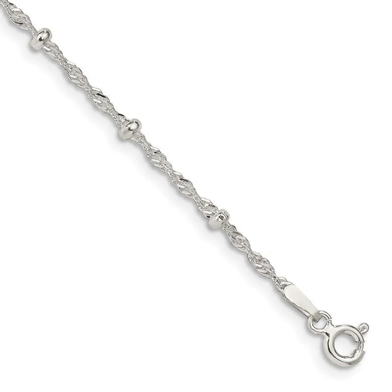 Ladies bracelets brushed metal -Sterling Silver 2.5mm Singapore w/ Beads Chain Bracelet