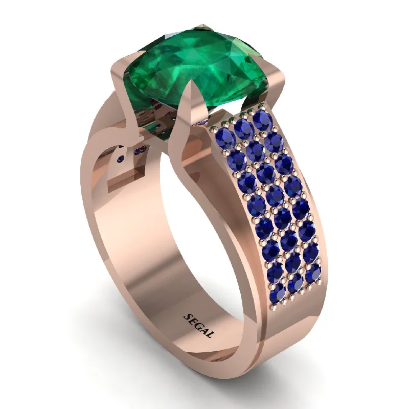 engagement-halo-silver-ring-Round Cut Emerald 14K Gold Pave Engagement Ring - Saylor No. 65