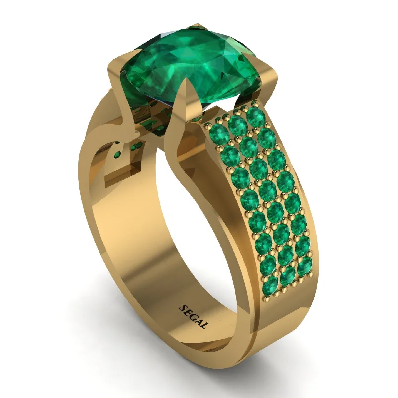 engagement-vintage-diamond-ring-Round Cut Emerald 14K Gold Pave Engagement Ring - Saylor No. 19