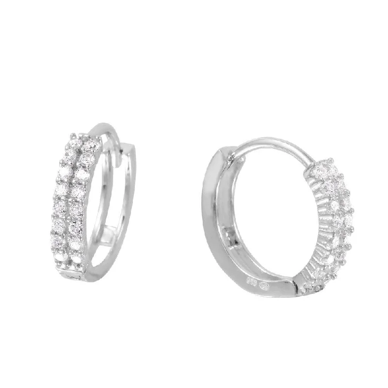 ladies-vintage-drop-earrings-Silver 925 Rhodium Plated Hinged CZ huggie hoop Earrings - GME00025