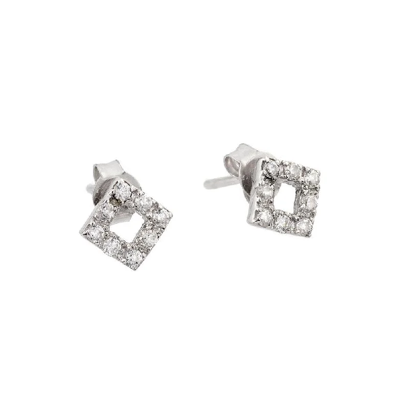 ladies-chandelier-diamond-earrings-Rhodium Plated 925 Sterling Silver Open Square Stud Earrings with CZ - STE00492