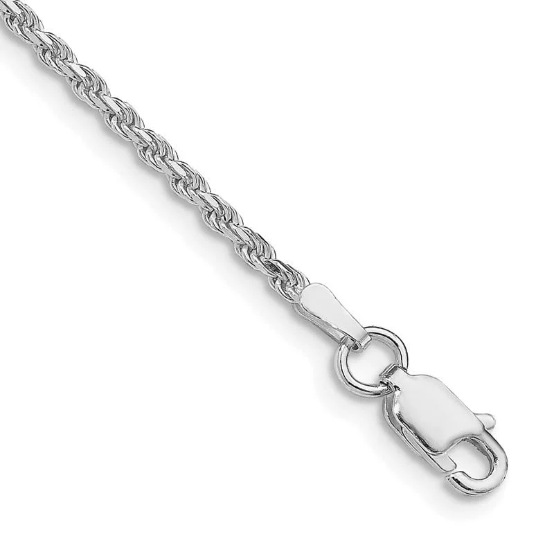 Ladies bracelets shiny finish -Sterling Silver Rhodium-plated 1.85mm Diamond-cut Rope Chain Bracelet