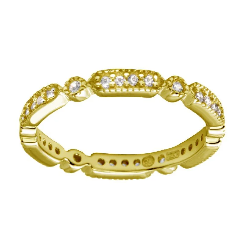 ladies ring tropical palm detail-Gold Plated 925 Sterling Silver CZ Eternity Ring - BGR01186GP