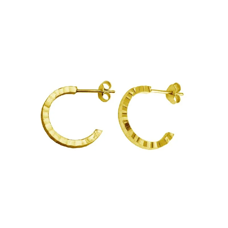 ladies-delicate-diamond-earrings-Gold Plated 925 Sterling Silver Diamond Cut Semi Hoop Earrings 20mm - ECE00031GP