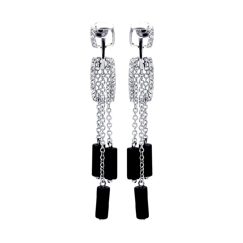 ladies-everyday-pearl-earrings-Clearance-Silver 925 Rhodium Plated Clear Black and Clear CZ Stud Dangling Earrings - BGE00022