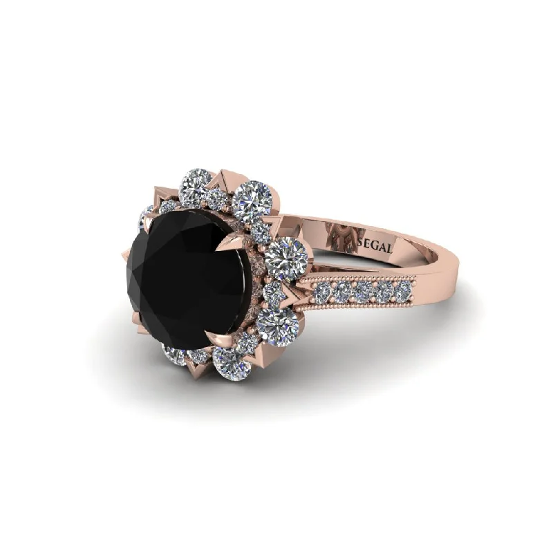 engagement-sapphire-modern-ring-Black Diamond Halo Sunburst Engagement Ring - Winter No. 8