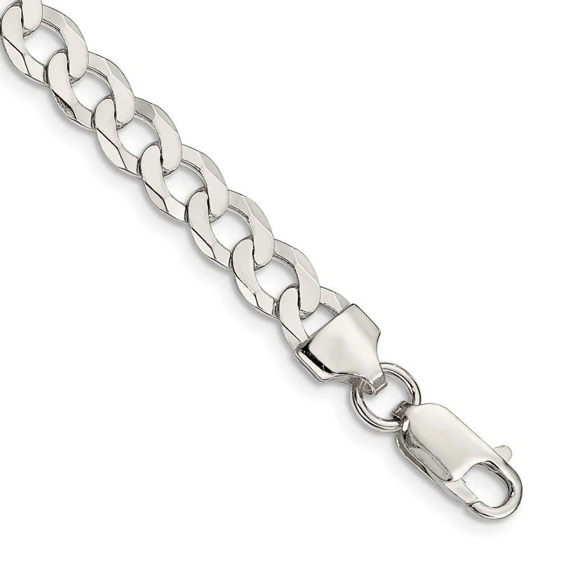 Ladies bracelets unique bangles -Sterling Silver 6.8mm Flat Curb Chain Bracelet