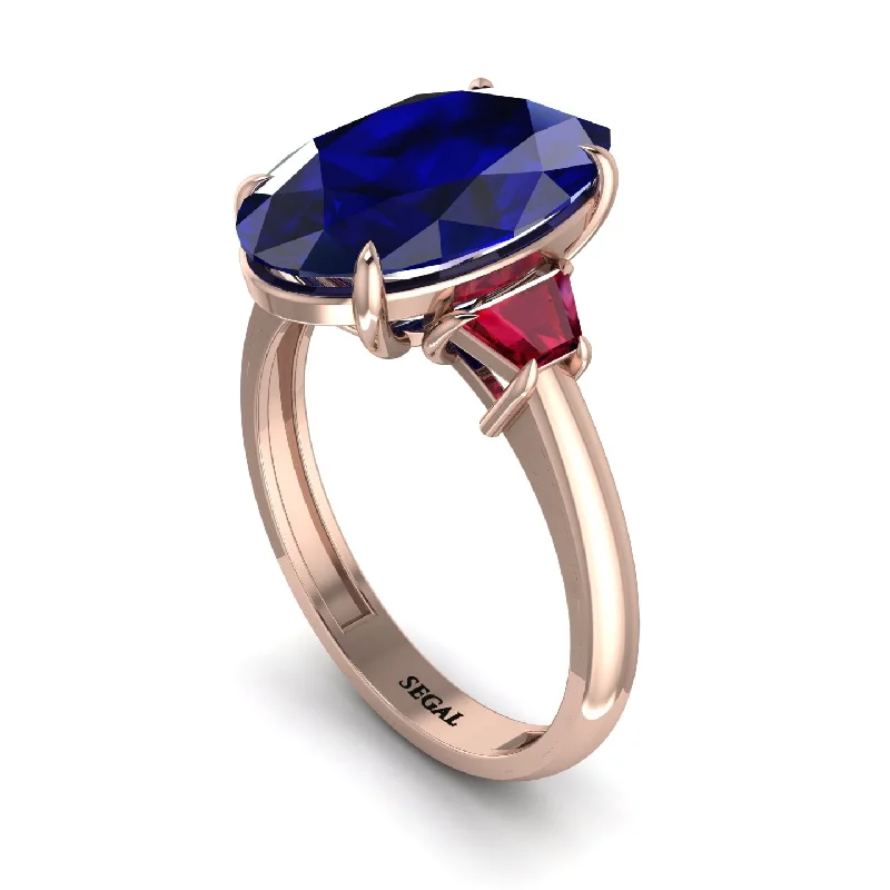 engagement-cushion-cut-rose-gold-ring-Oval-Cut Sapphire Three Stone Engagement Ring - Amari No. 59