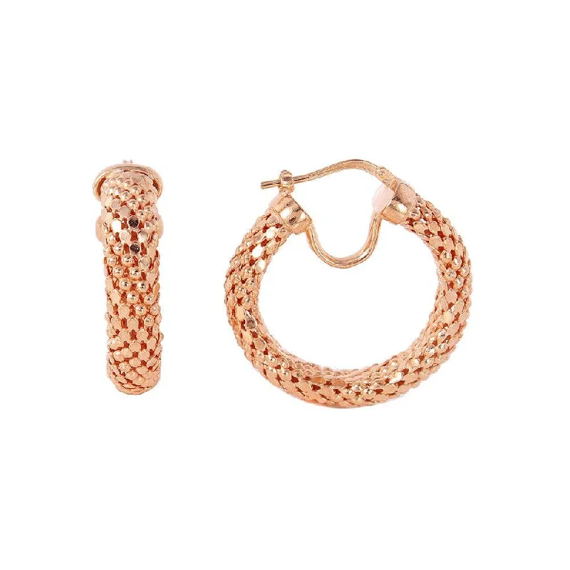 ladies-modern-crystal-earrings-Clearance-Silver 925 Rose Gold Plated Thin Hoop Chain-texture Earrings - ITE00060RGP