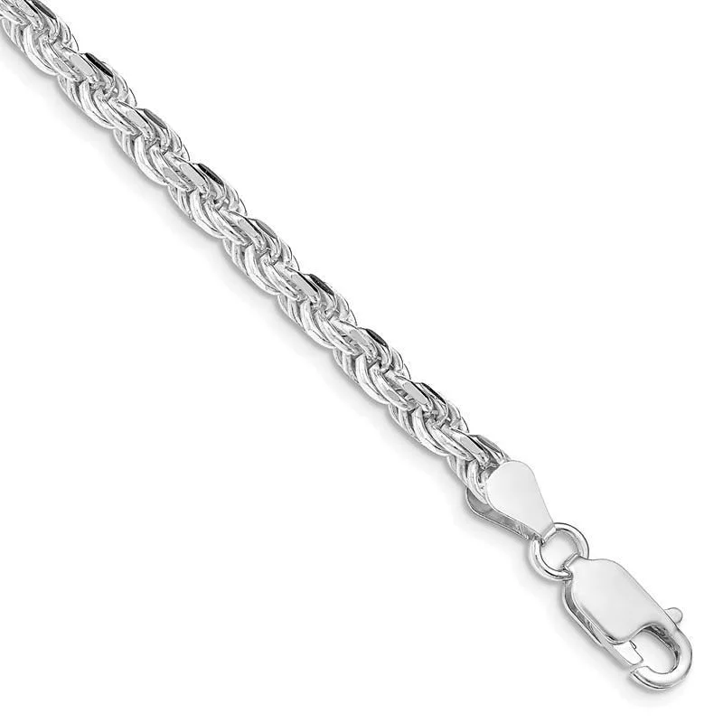 Ladies bracelets for workshops -Sterling Silver Rhodium-plated 4.25mm Diamond-cut Rope Chain Bracelet