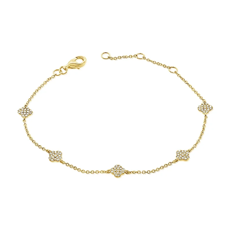 Ladies bracelets for friends -Five Diamond Clovers Bracelet made in 14K Gold