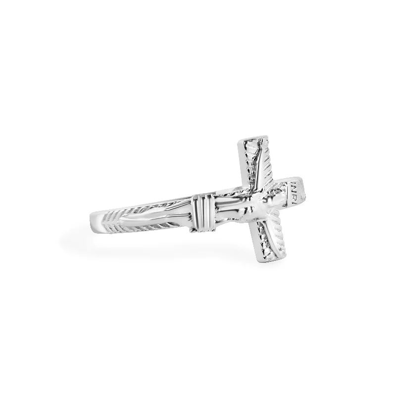 ladies ring bold citrine-Rhodium Plated 925 Sterling Silver Cross Jesus Christ 2.6mm Ring - GMR00406