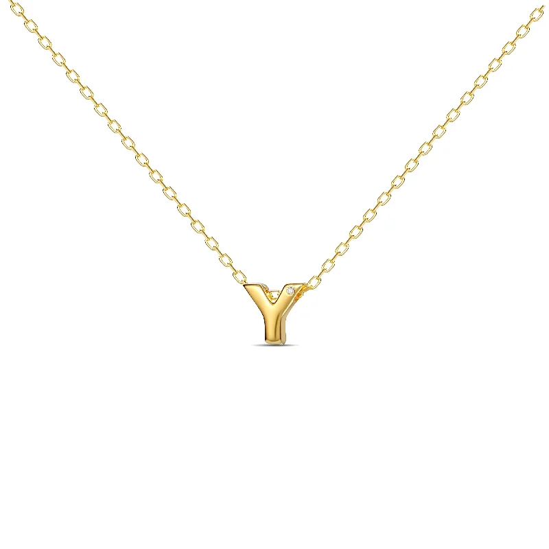 ladies-gift-gold-necklace-Diamond Letter Necklace "Y" - 18 karat gold vermeil on sterling silver, diamond 0.01 carat