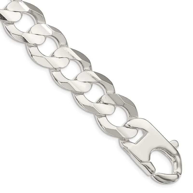 Ladies bracelets waterproof material -Sterling Silver 15.75mm Concave Beveled Curb Chain Bracelet