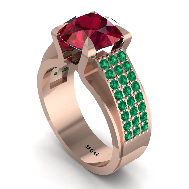 engagement-elegant-rose-gold-ring-Round Cut Ruby 14K Gold Pave Engagement Ring - Saylor No. 26