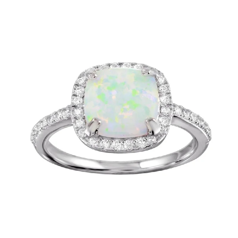 ladies ring graceful wave pattern-Rhodium Plated 925 Sterling Silver Square Halo Opal CZ Ring - BGR01271