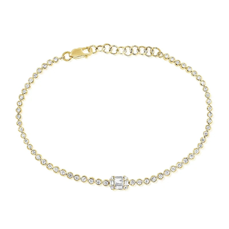 Ladies bracelets for travel -Elegant 14K Gold Diamond and Baguette Tennis Bracelet