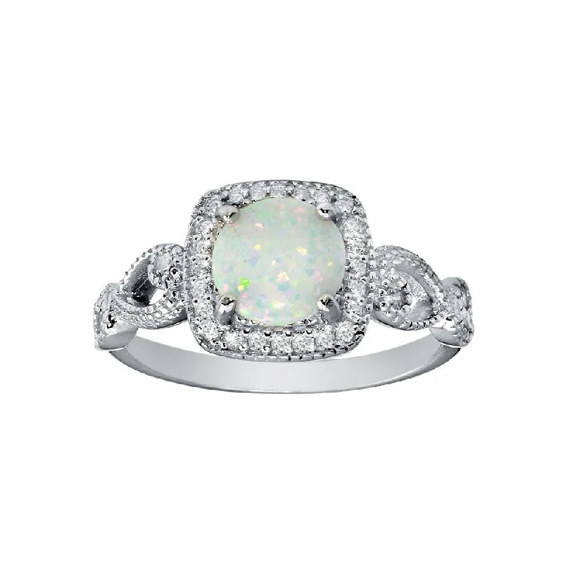 ladies ring zodiac inspired-Rhodium Plated 925 Sterling Silver Infinite Shank Square Opal Stone Ring - BGR01291