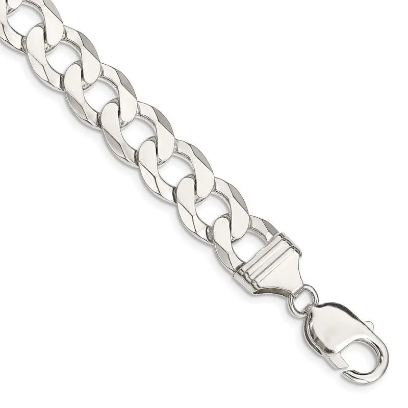 Ladies bracelets modern bangles -Sterling Silver 11.75mm Flat Curb Chain Bracelet