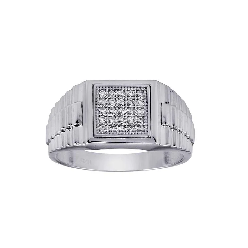 ladies ring soft coral-Rhodium Plated 925 Sterling Silver Square CZ Ring - GMR00314