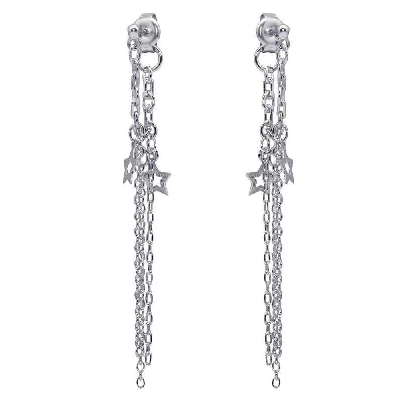 ladies-rose-gold-diamond-earrings-Silver 925 Rhodium Plated Multiple Wire Dangling Open Star Stud Earrings - DSE00027