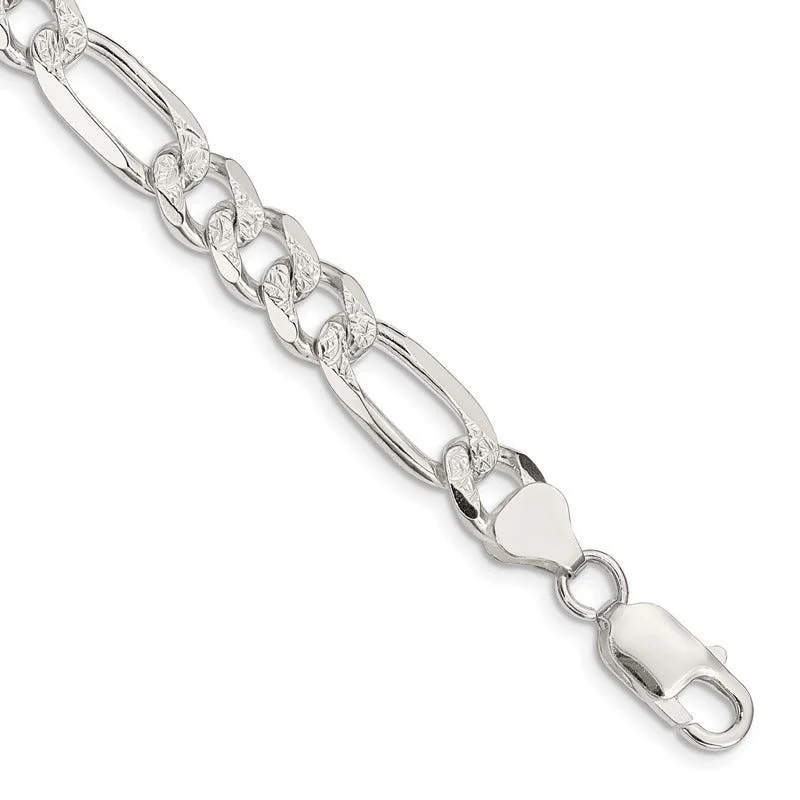 Ladies bracelets funky bangles -Sterling Silver 8mm Pav‚ Flat Figaro Chain Bracelet