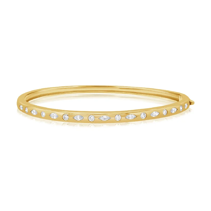 Ladies bracelets chunky style -Diamond 14kt Gold Skinny Fashion Trend Bangle Bracelet