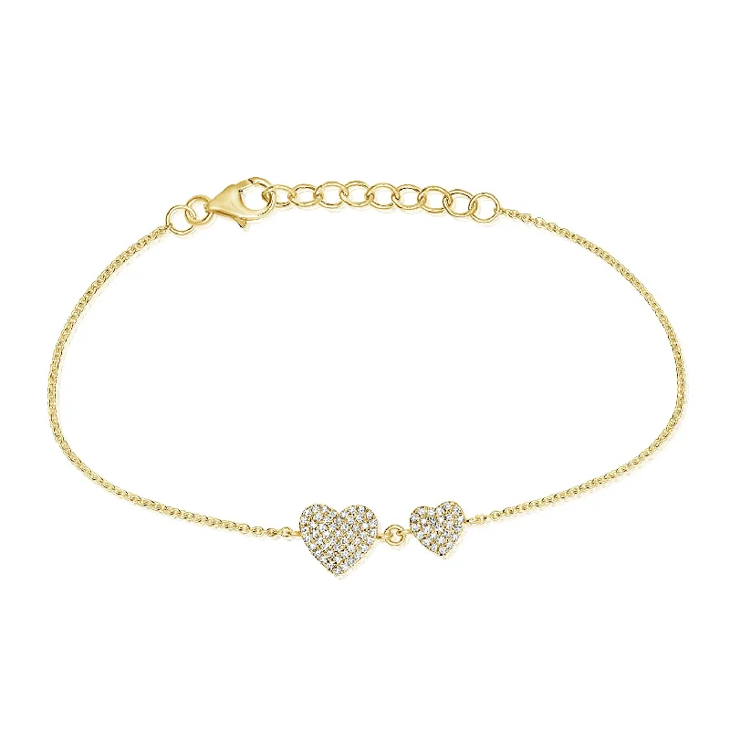 Ladies bracelets for workouts -14K Gold Double Heart Diamond Bracelet