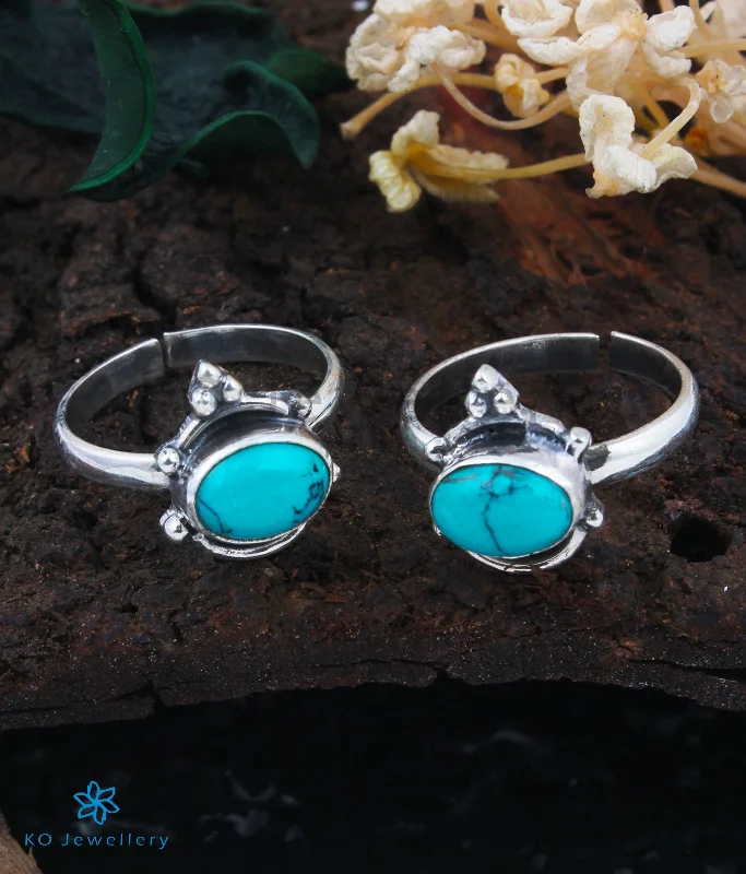 ladies ring constellation themed-The Mira Silver Toe-Rings (Turquoise)