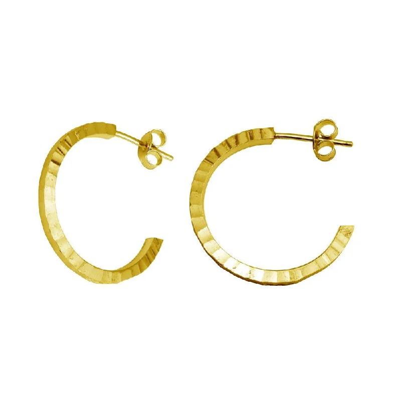 ladies-affordable-gold-earrings-Gold Plated 925 Sterling Silver Diamond Cut Semi Hoop Earrings 25mm - ECE00032GP