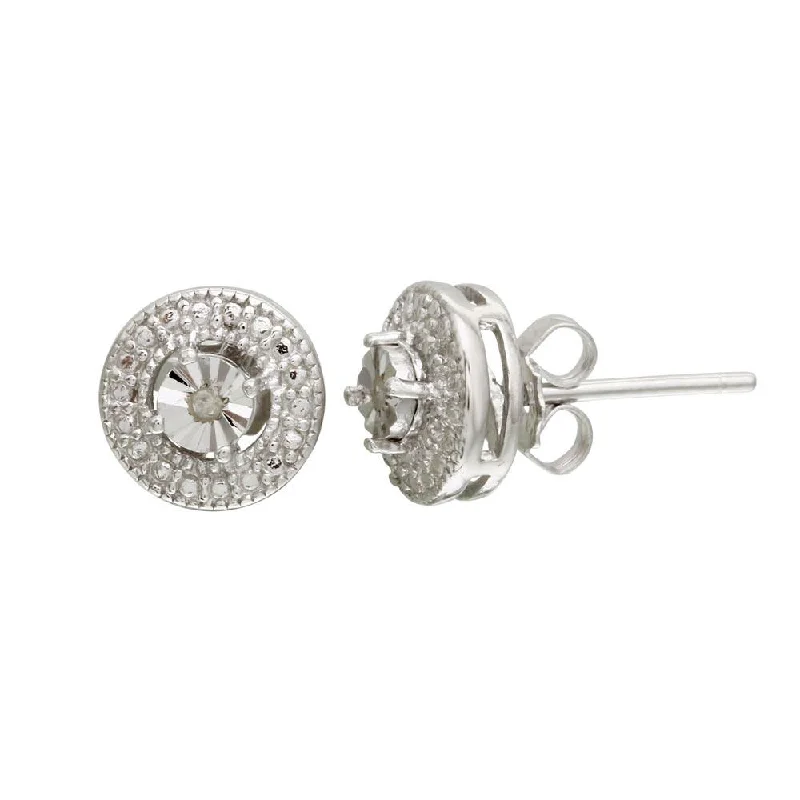 ladies-pearl-dangle-earrings-Rhodium Plated 925 Sterling Silver Round Stud Earrings - STE01108