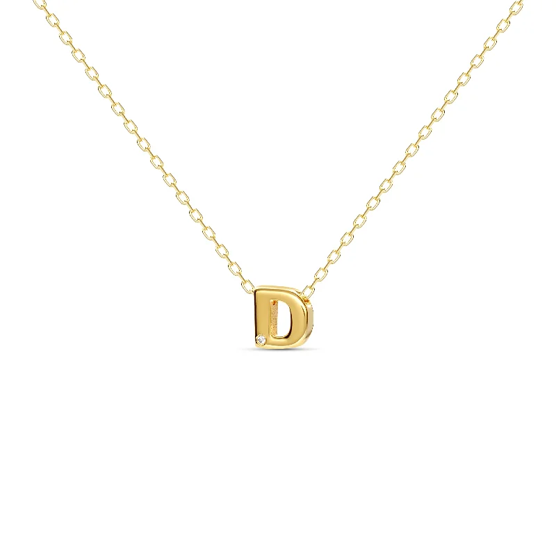 ladies-vintage-layered-necklace-Diamond Letter Necklace "D" - 18 karat gold vermeil on sterling silver, diamond 0.01 carat