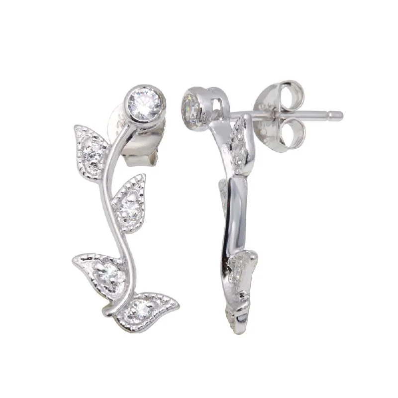 ladies-silver-flower-earrings-Silver 925 Rhodium Plated Rose CZ Inlay Stud Earrings - BGE00217