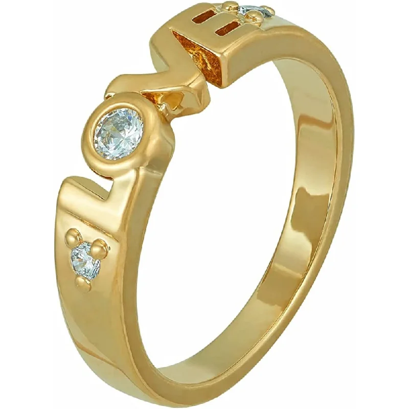 ladies ring sparkling accent stones-Cubic Zirconia LOVE Ring