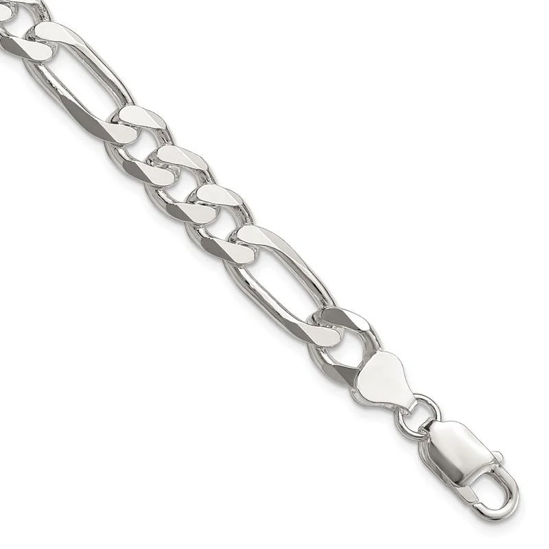 Ladies bracelets for artists -Sterling Silver 8mm Figaro Chain Bracelet