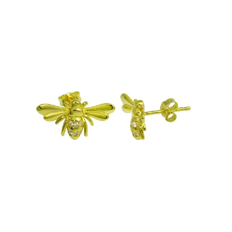 ladies-gift-silver-earrings-Gold Plated 925 Sterling Silver Insect CZ Stud Earring - STE01282GP