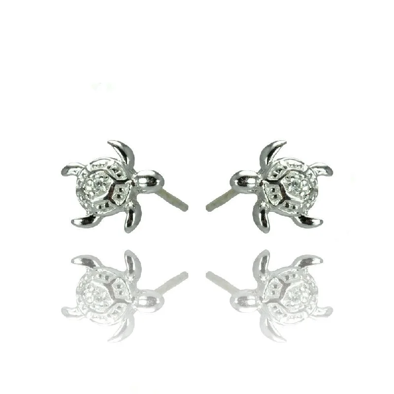 ladies-birthstone-gold-earrings-Silver 925 Rhodium Plated Turtle CZ Stud Earrings - STE00907