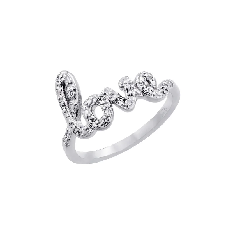 ladies ring celestial starburst-Silver 925 Rhodium Plated Clear CZ Love Ring - BGR00787RHD