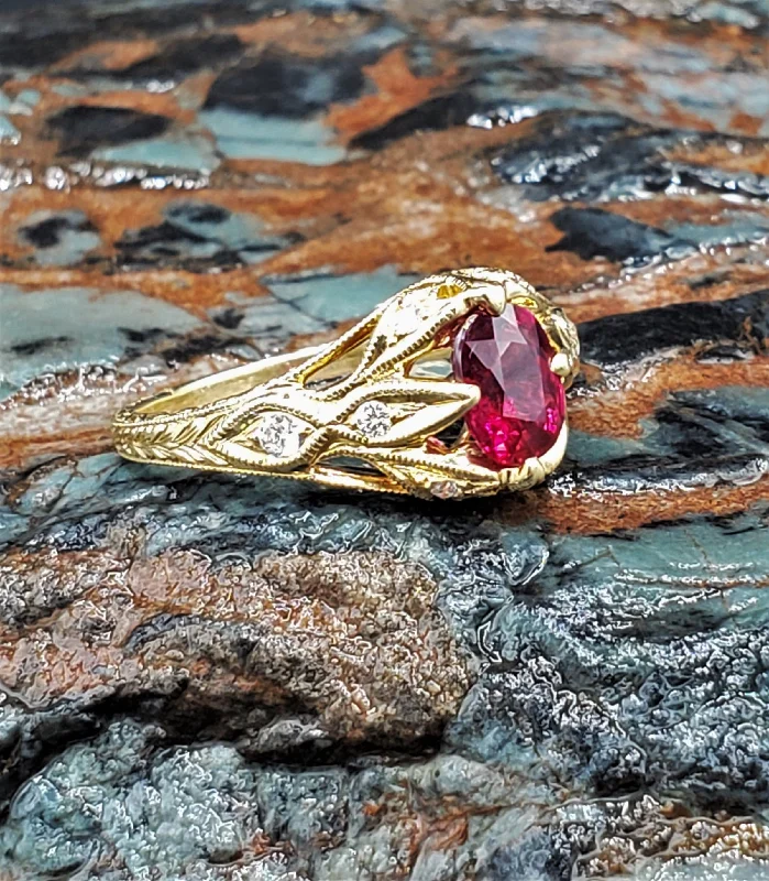 engagement-unique-rose-gold-ring-No Heat Natural 1 Carat Oval Ruby Engagement Ring 18K Yellow Gold in layaway