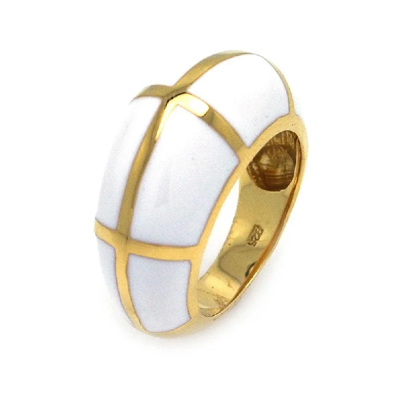 ladies ring rich malachite-Clearance-Silver 925 Gold Plated White Enamel Ring - BGR00237