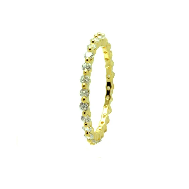 ladies ring tropical palm detail-Silver 925 Gold Plated Clear CZ Stackable Eternity Ring - BGR00728