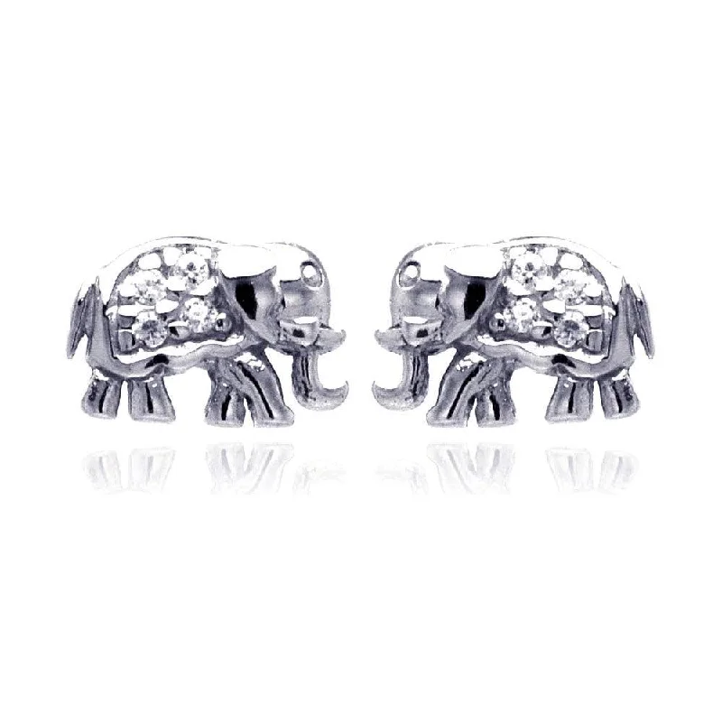 ladies-fashion-silver-earrings-Silver 925 Rhodium Plated Elephant Cluster CZ Stud Earrings - STE00507